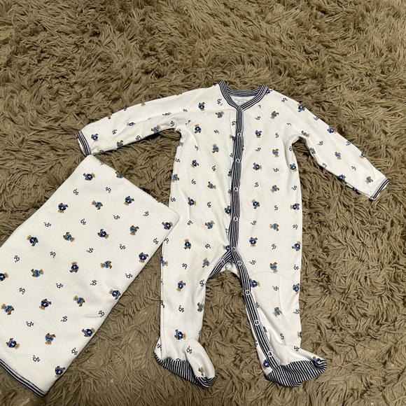 Polo Bear Cotton Footed Coverall with matching blanket - Picture 4 of 11